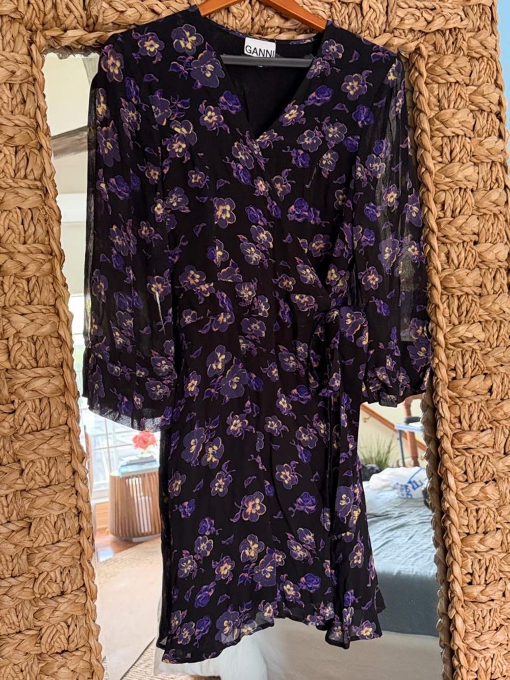 Ganni Navy Floral Long Sleeve Dress